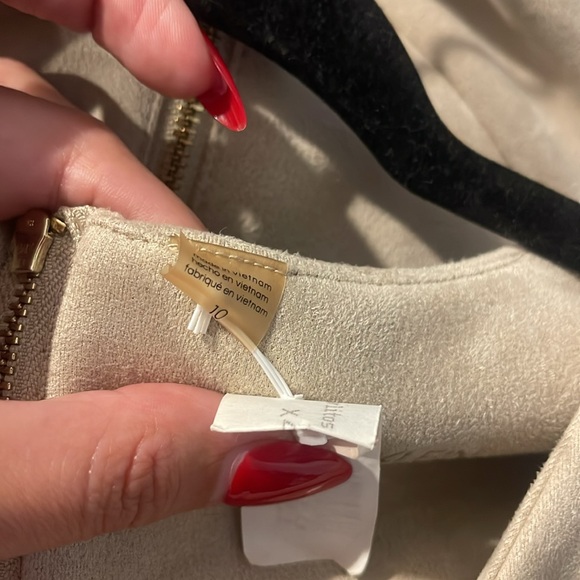 Calvin Klein Beige faux suede Midi Dress with Puff Sleeves - Picture 5 of 5